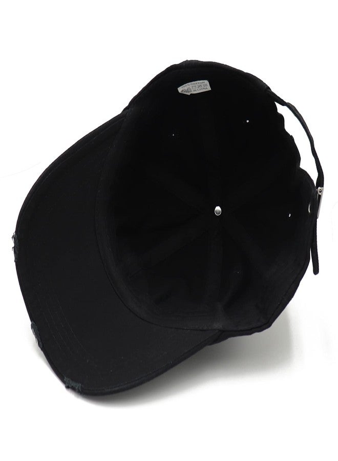Umeepar Ripped Patch Baseball Cap Vintage Distressed Low Profile Unstructured Cotton Dad Hat Adjustable for Women Men (Black) - Image 4